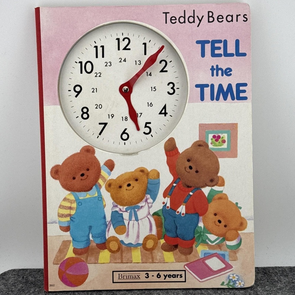 Teddy Bears Tell The Time Book w/Clock Vintage XL Board Book 10.5x7.5 Preschool